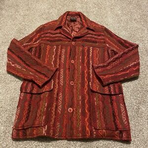 Vintage COOGI Sweater Cardigan‎ 3D Knit Multi Color L Wool Buttons Biggie Smalls